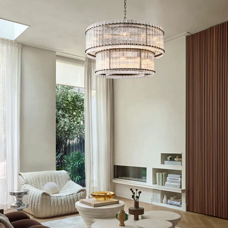 San Marco 2-tier Luxury Round Crystal Chandelier 48" in Antiqued Brass/Black Steel