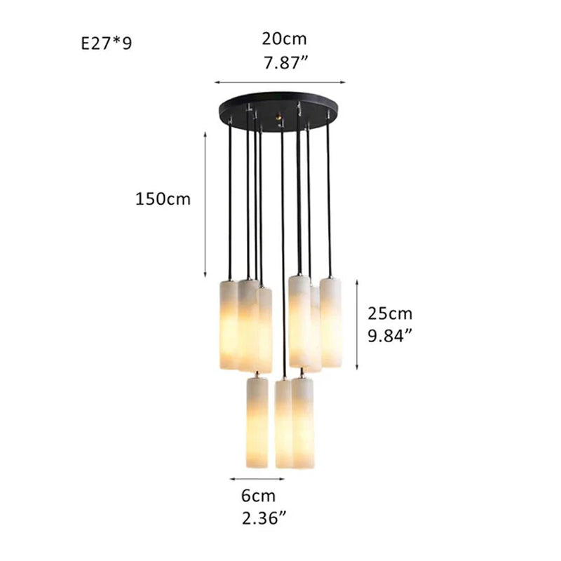 Elegant Lighting Linear Nature Stone 2" Wide Alabaster Chandelier Black Indoor Lighting Black 9 Heads