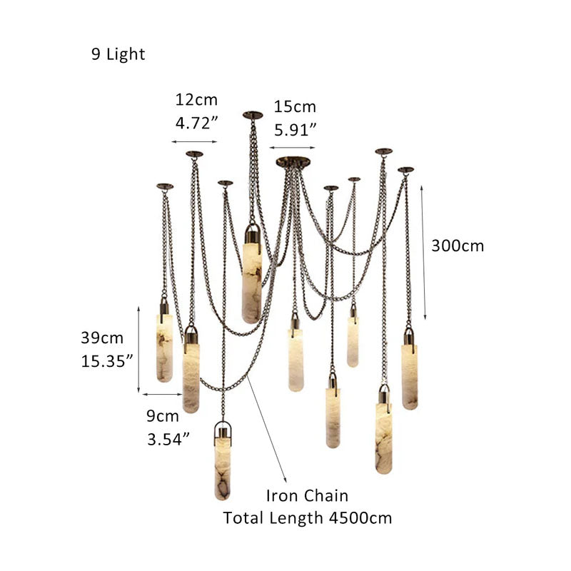 Alabaster Cylindrical Draped Chain Chandelier Gold 9 Heads