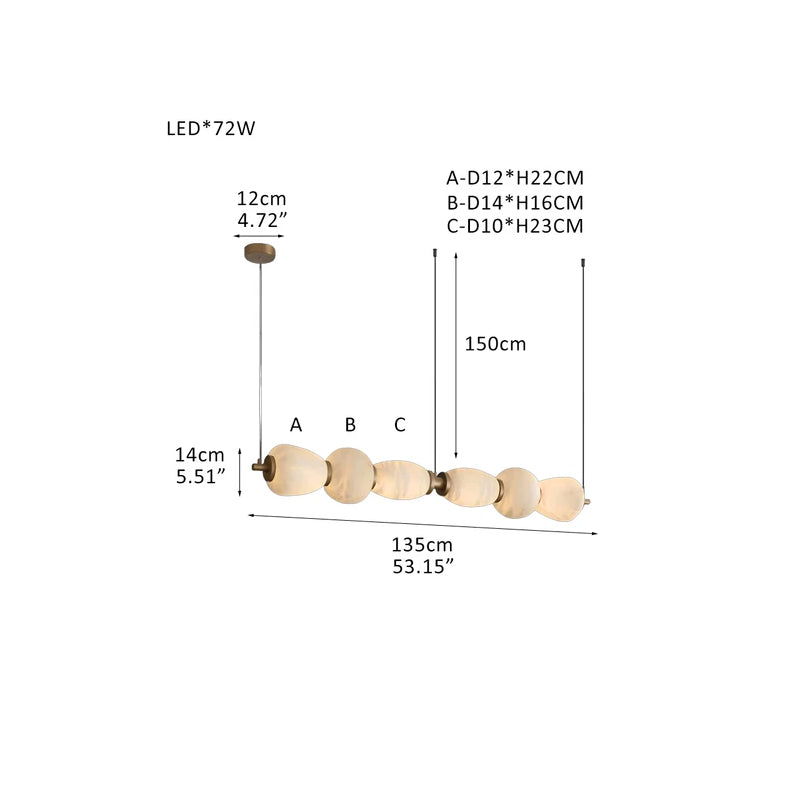 6-light Antique Brass String Hanging Light with Alabaster Stone Shade Brass Diameter 53.15 inches * Height 5.51 inches Diameter 135 cm * Height 14 cm