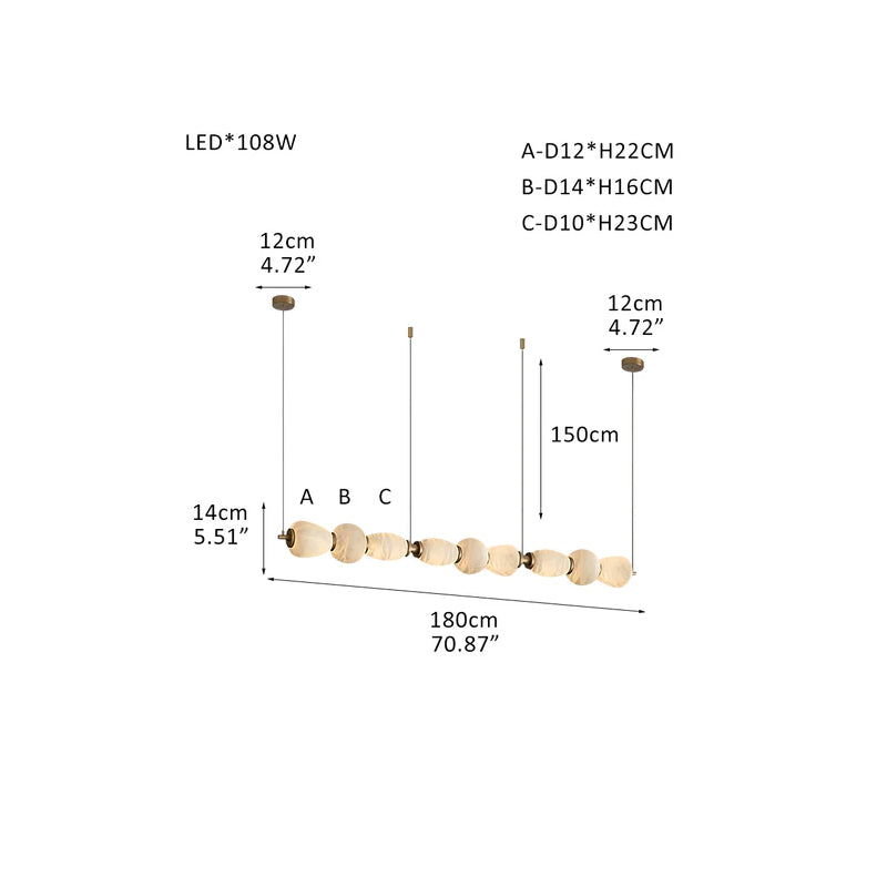 6-light Antique Brass String Hanging Light with Alabaster Stone Shade Brass Diameter 70.87 inches * Height 5.51 inches Diameter 180 cm * Height 14 cm