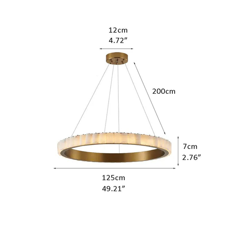 LED Black/Golden large ring chandeliers with marble plate lampshade, layers combination Brass D49.21"