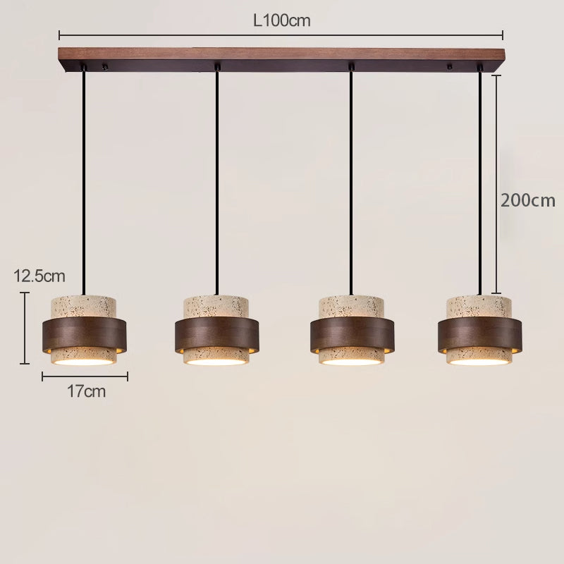 Multi-head Yellow Travertine Chandelier Walnut wood color 4 Heads