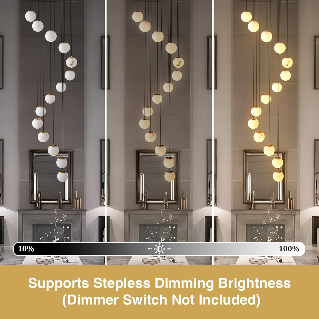 Gold Alabaster Chandelier,14-Lights Staircase Chandelier for Entryway, Modern Marble Hanging Light Fixture, Hight Ceiling, Foyer, Living Room, Staircase, Entry