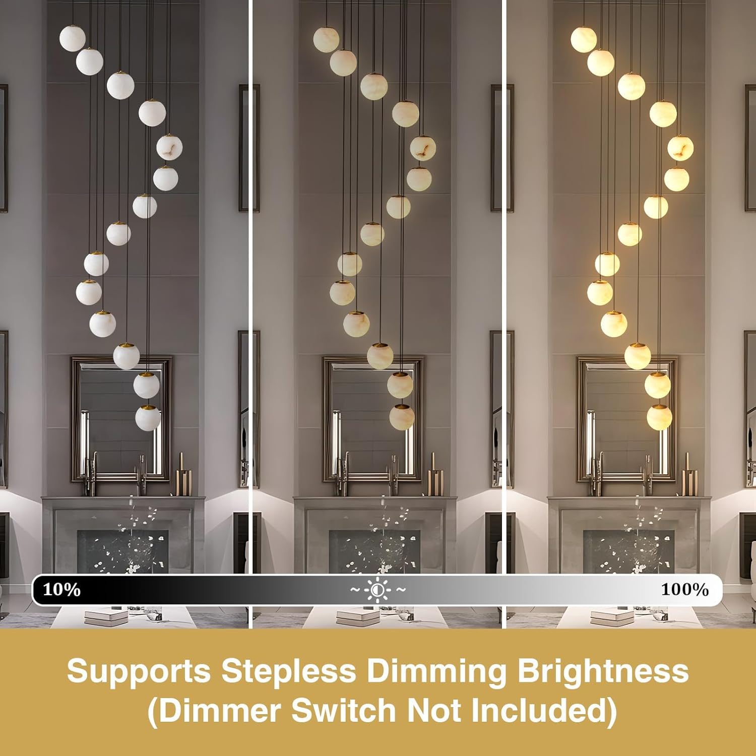 Gold Alabaster Chandelier,14-Lights Staircase Chandelier for Entryway, Modern Marble Hanging Light Fixture, Hight Ceiling, Foyer, Living Room, Staircase, Entry