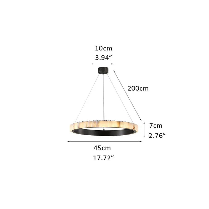 LED Black/Golden large ring chandeliers with marble plate lampshade, layers combination Black D17.72"