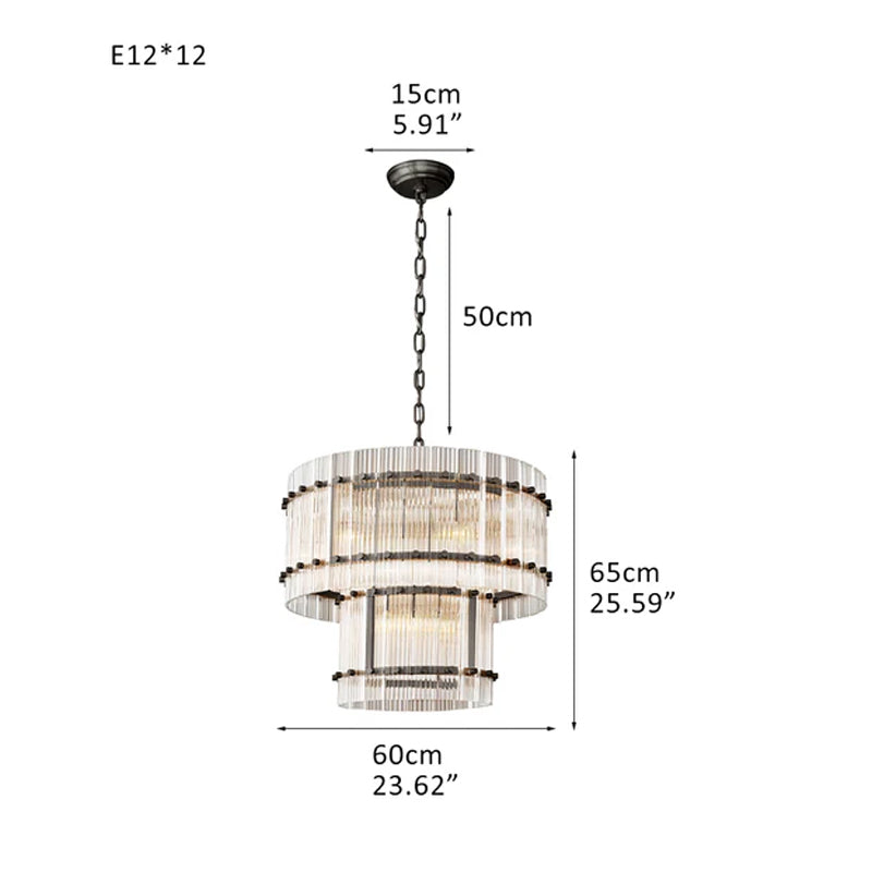 San Marco 2-tier Luxury Round Crystal Chandelier 48" in Antiqued Brass/Black Steel Black D23.62"