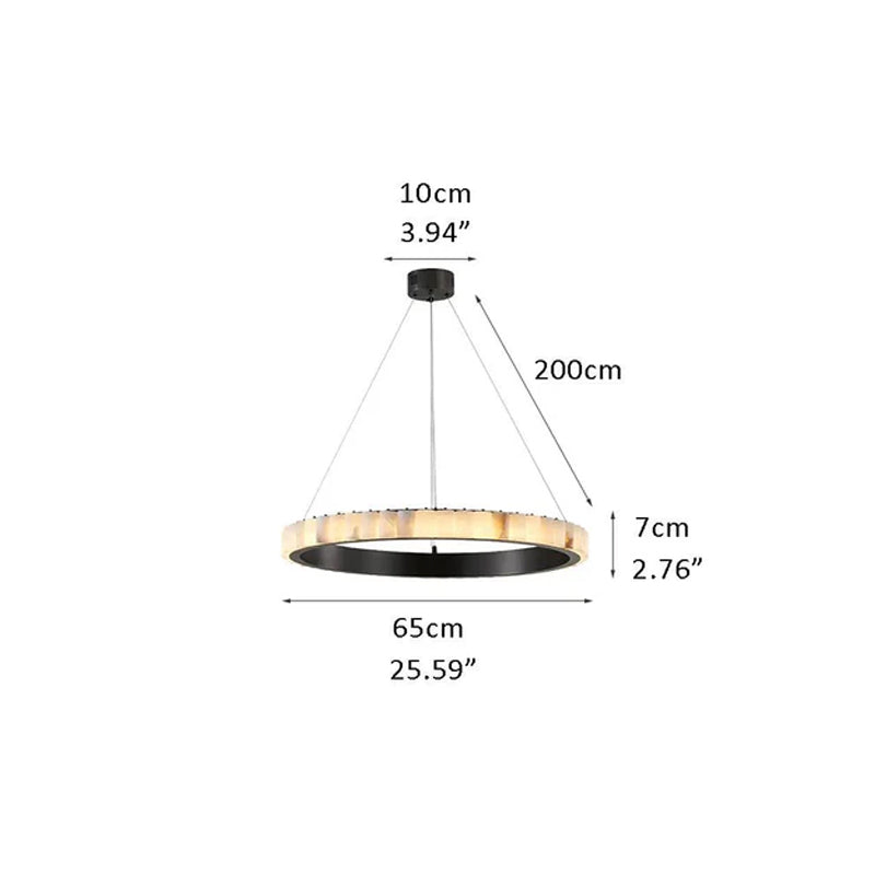 LED Black/Golden large ring chandeliers with marble plate lampshade, layers combination Black D25.59"