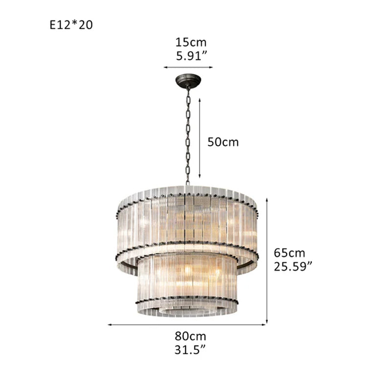 San Marco 2-tier Luxury Round Crystal Chandelier 48" in Antiqued Brass/Black Steel Black D31.5"