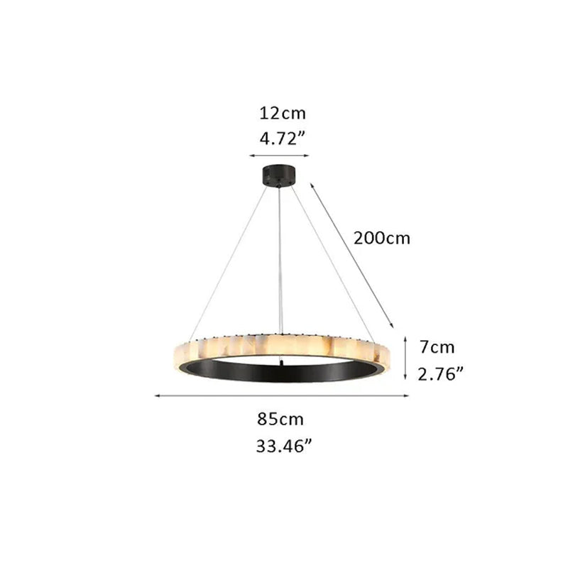 LED Black/Golden large ring chandeliers with marble plate lampshade, layers combination Black D33.46"