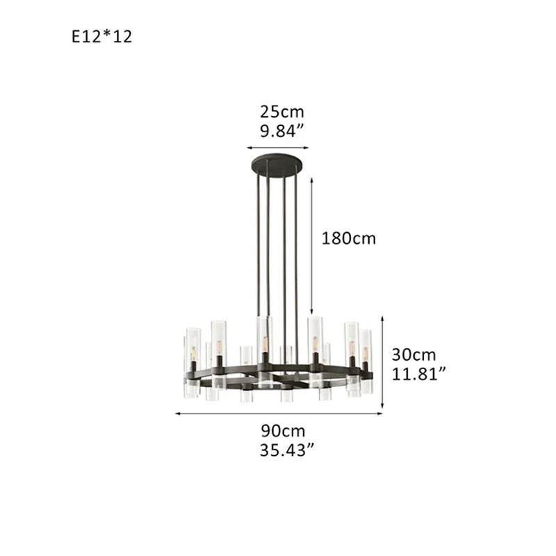 Foyer Dimming Lighting Vintage Brass Stainless Wheel Ravelle Clear Glass Round Chandelier Black D35.43"