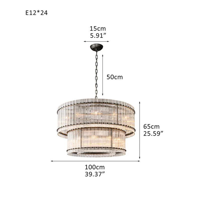 San Marco 2-tier Luxury Round Crystal Chandelier 48" in Antiqued Brass/Black Steel Black D39.37"