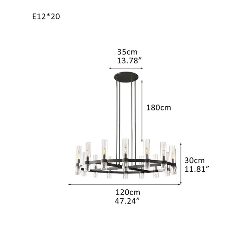 Foyer Dimming Lighting Vintage Brass Stainless Wheel Ravelle Clear Glass Round Chandelier Black D47.24"