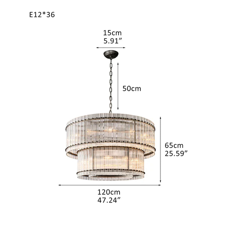 San Marco 2-tier Luxury Round Crystal Chandelier 48" in Antiqued Brass/Black Steel Black D47.24"