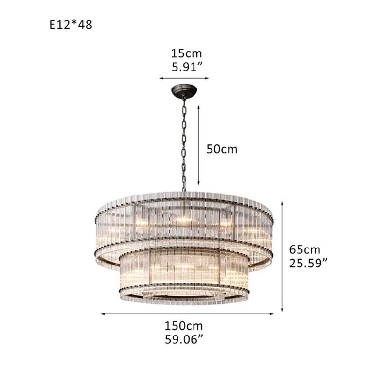 San Marco 2-tier Luxury Round Crystal Chandelier 48" in Antiqued Brass/Black Steel