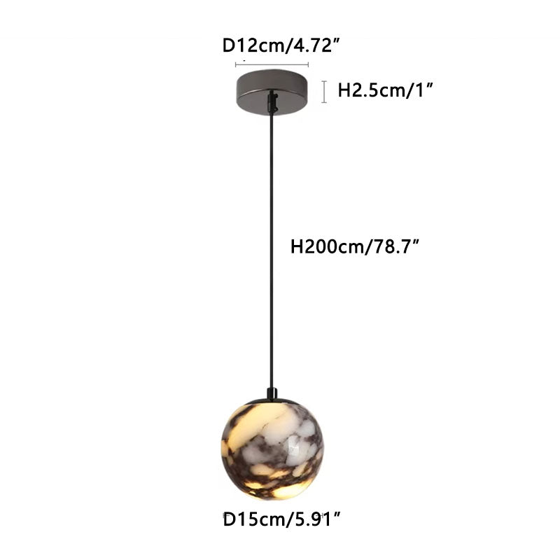 Ball Natural Marble Pendant Lamp Textured Dia 15 cm x H 15 cm ∅ 5.91″ x H 5.91″