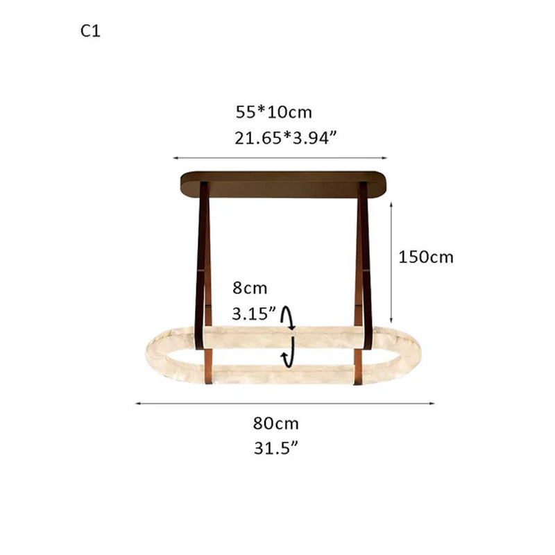 Oval Alabaster LED Large Pendant lamp with adjustable leather, Dia 16/24"