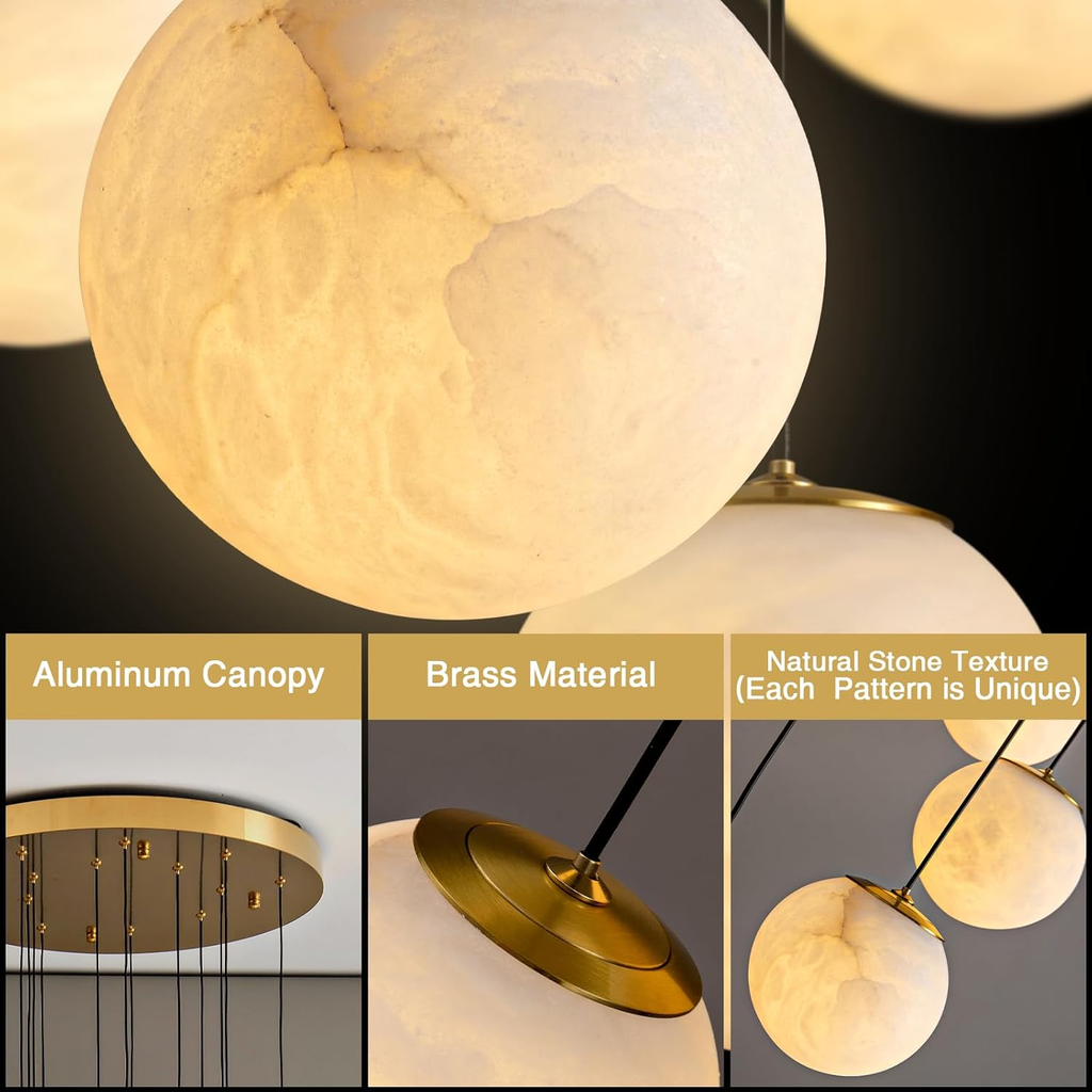 Gold Alabaster Chandelier,14-Lights Staircase Chandelier for Entryway, Modern Marble Hanging Light Fixture, Hight Ceiling, Foyer, Living Room, Staircase, Entry