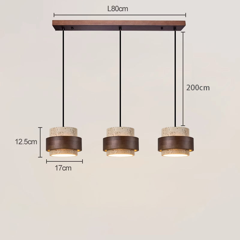 Multi-head Yellow Travertine Chandelier Walnut wood color 3 Heads