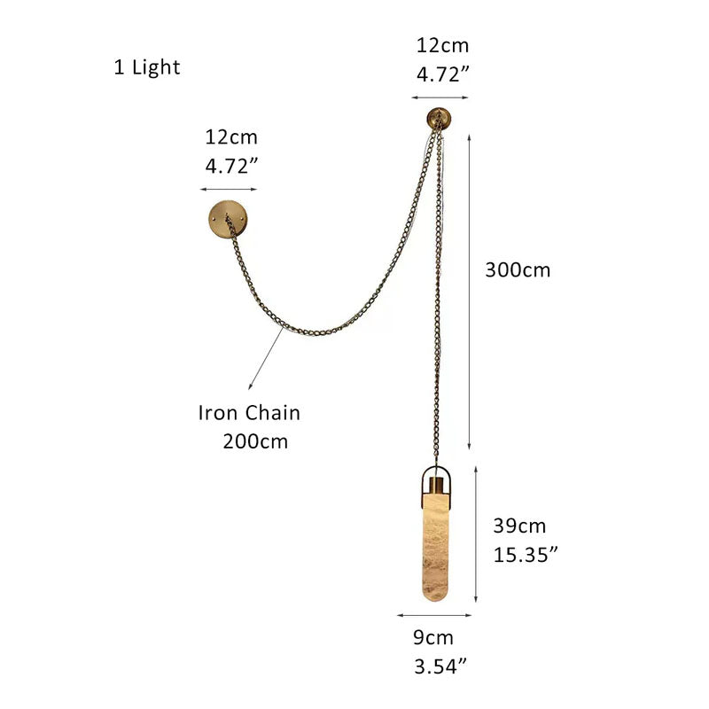 Alabaster Cylindrical Draped Chain Chandelier Gold 1 Heads Size: D9cm*H39cm ∅ 3.5″ x H 15.3″ (∅ 4.7″)