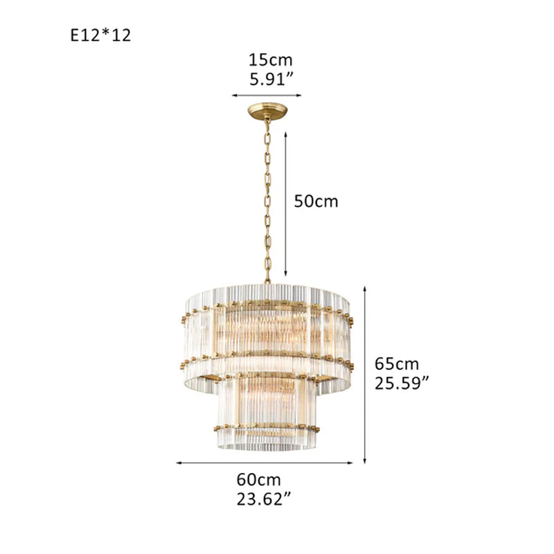 San Marco 2-tier Luxury Round Crystal Chandelier 48" in Antiqued Brass/Black Steel Brass D23.62"