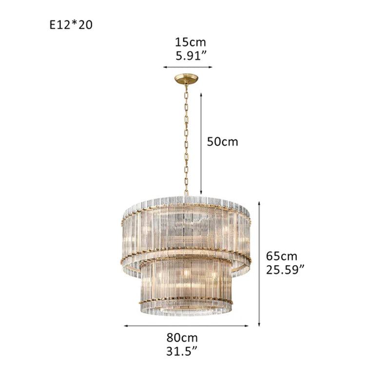 San Marco 2-tier Luxury Round Crystal Chandelier 48" in Antiqued Brass/Black Steel Brass D31.5"