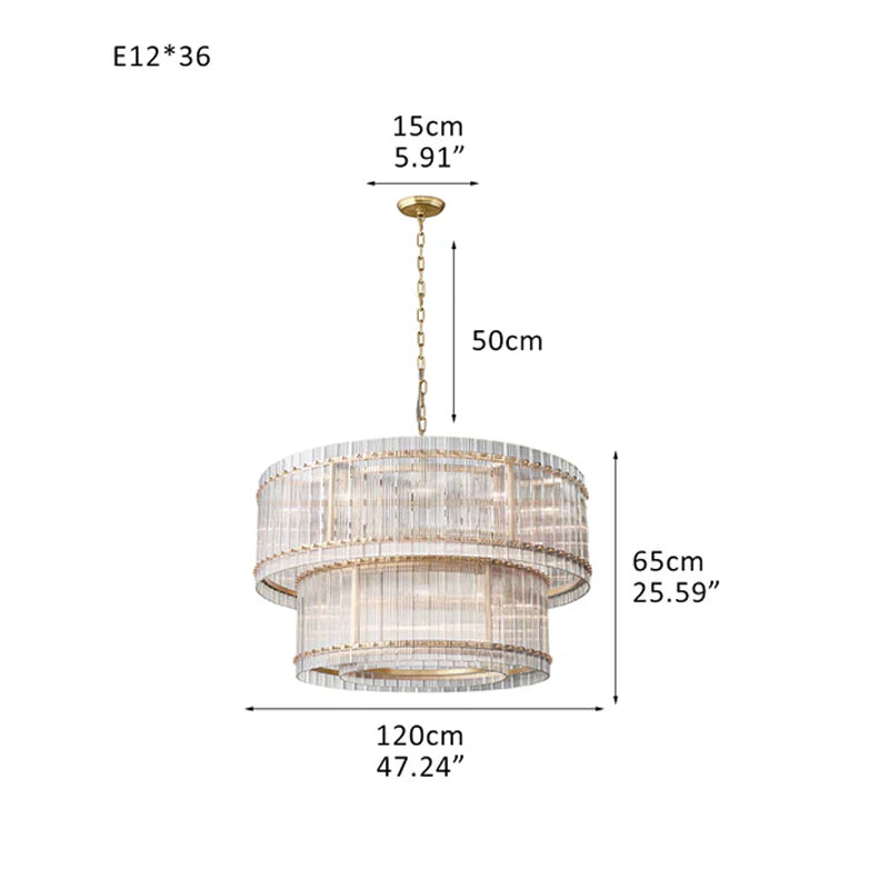 San Marco 2-tier Luxury Round Crystal Chandelier 48" in Antiqued Brass/Black Steel Brass D47.24"