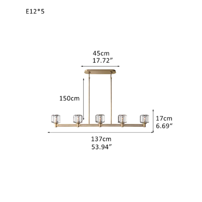 6/12 Light Candle Style Traditional Chandelier with Crystal Accents fordining room table Brass 5 Light L53.94"
