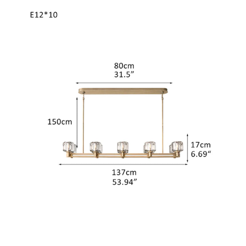 6/12 Light Candle Style Traditional Chandelier with Crystal Accents fordining room table Brass 10 Light L53.94" 3000K