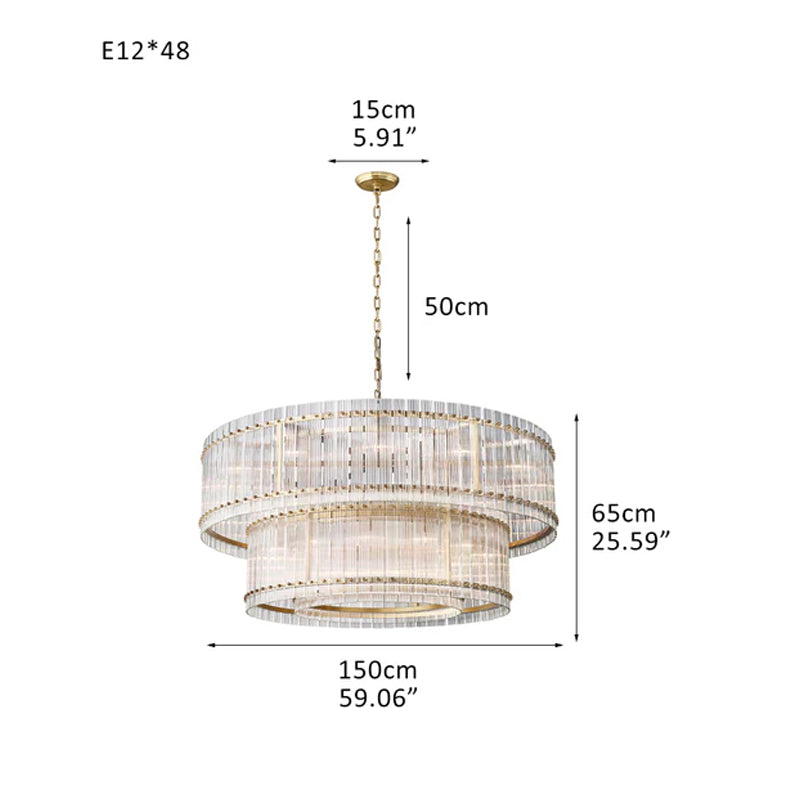San Marco 2-tier Luxury Round Crystal Chandelier 48" in Antiqued Brass/Black Steel Brass D59.06"