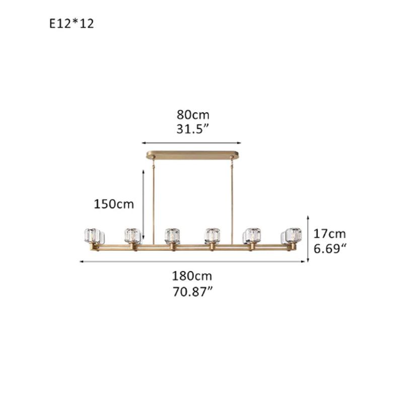 6/12 Light Candle Style Traditional Chandelier with Crystal Accents fordining room table Brass 12 Light L70.87" 6000K