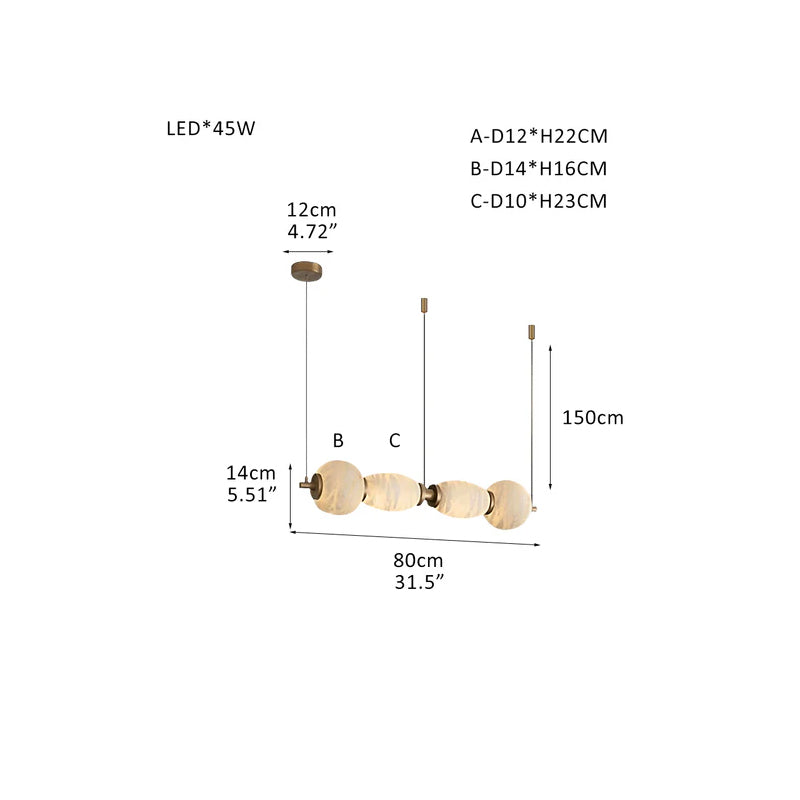 6-light Antique Brass String Hanging Light with Alabaster Stone Shade Brass Diameter 31.5 inches * Height 5.51 inches Diameter 80 cm * Height 14 cm