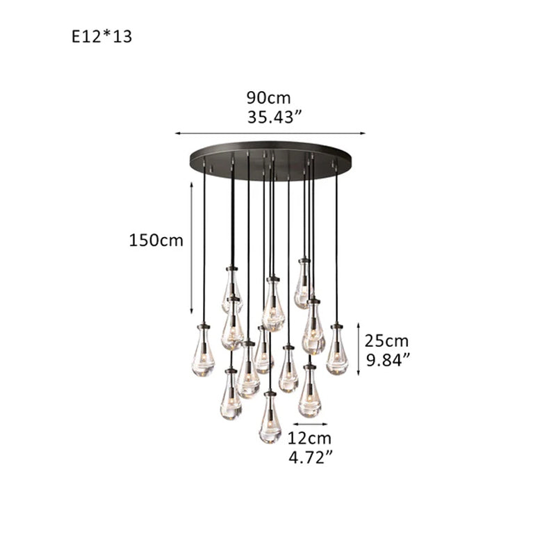 Modern Floating Crystal Raindrop Rectabgular Chandelier Wide 72" for Dining Room Black 13 Head