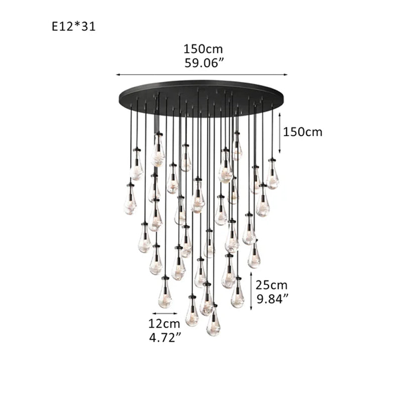 Modern Floating Crystal Raindrop Rectabgular Chandelier Wide 72" for Dining Room Black 31 Head