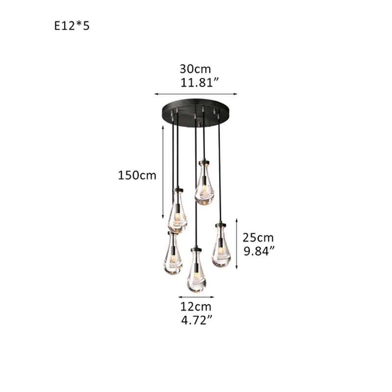 Modern Floating Crystal Raindrop Rectabgular Chandelier Wide 72" for Dining Room Black 5 Head