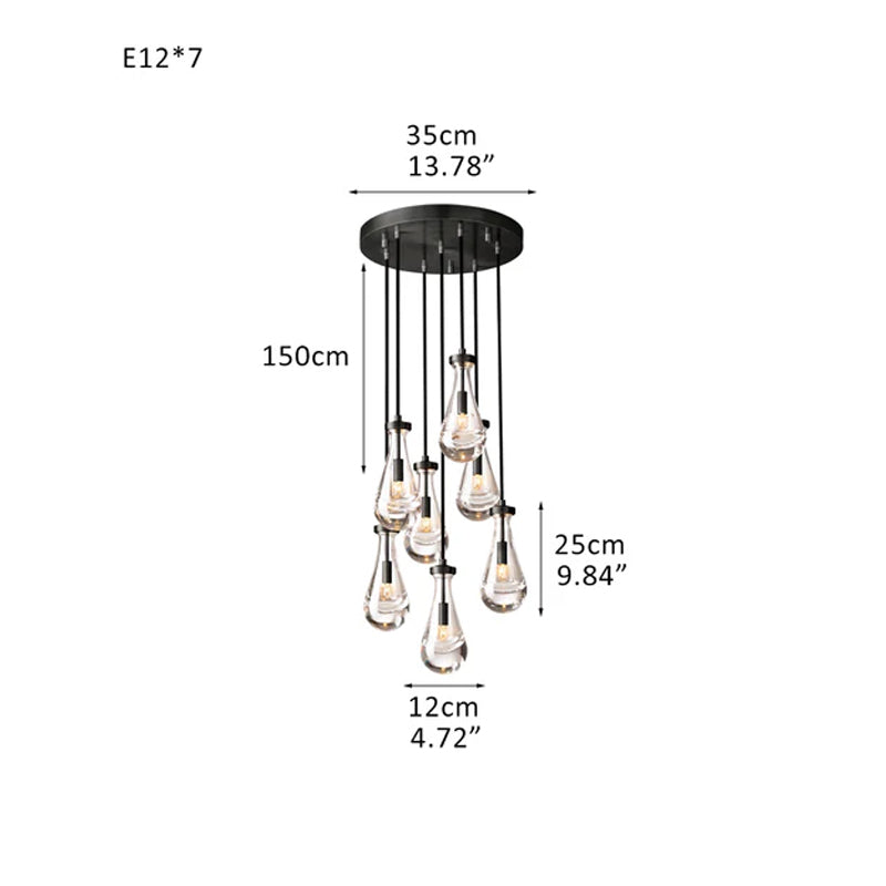 Modern Floating Crystal Raindrop Rectabgular Chandelier Wide 72" for Dining Room Black 7 Head