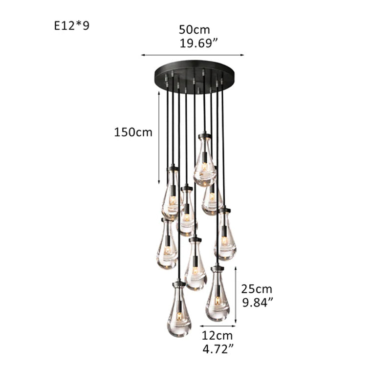 Modern Floating Crystal Raindrop Rectabgular Chandelier Wide 72" for Dining Room Black 9 Head