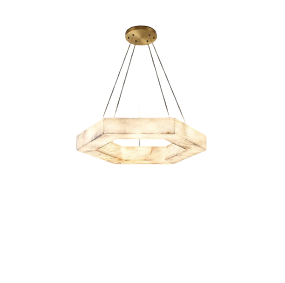 Hexagon Marble Pendant Lamp with adjustable cord & stepless dimming,23“31.5”Dia