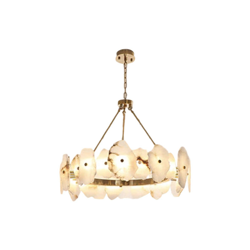 Luxury Irregular White Alabaster Round Chandelier Wide 60/80/100/120CM Brass Frame