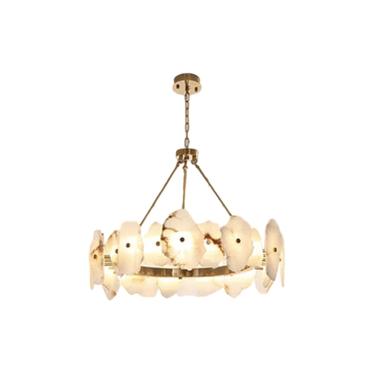 Luxury Irregular White Alabaster Round Chandelier Wide 60/80/100/120CM Brass Frame