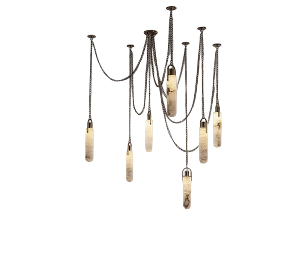 Alabaster Cylindrical Draped Chain Chandelier