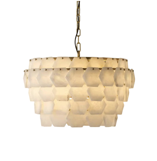 Gold & White Alabaster Pendant Light – 23.6" Diameter