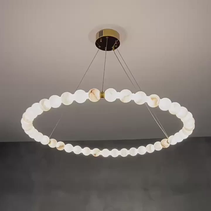 Pearl Alabaster Necklace Round Chandelier 20in 24in 31in 40in | Single Ring