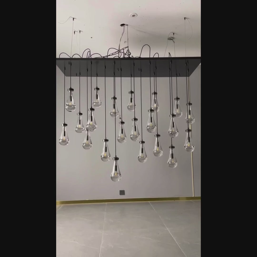 Modern Floating Crystal Raindrop Rectabgular Chandelier Wide 72" for Dining Room