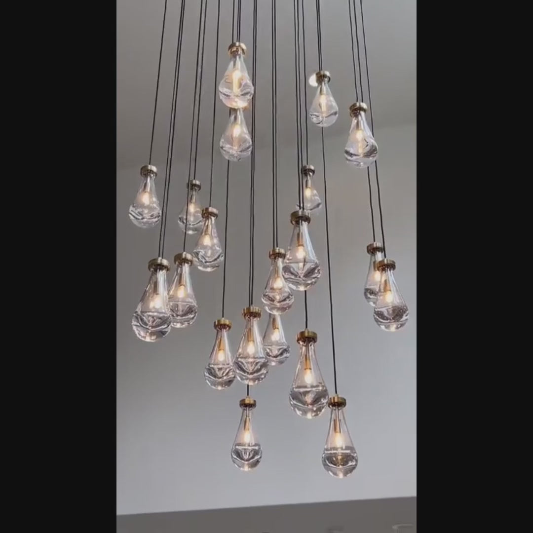 Vintage Brass Rainfall Crystal Round Chandelier 13 lights Cluster Pendant Lighting